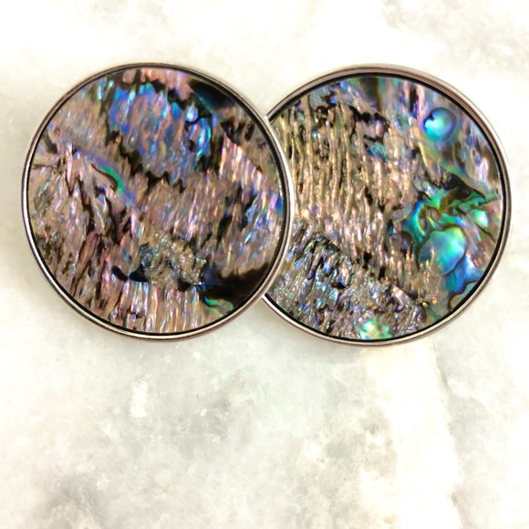Givenchy Big Vintage Clip Logo Luxury Paua Abalone Shell Geometric Round Earring - Picture 4 of 5